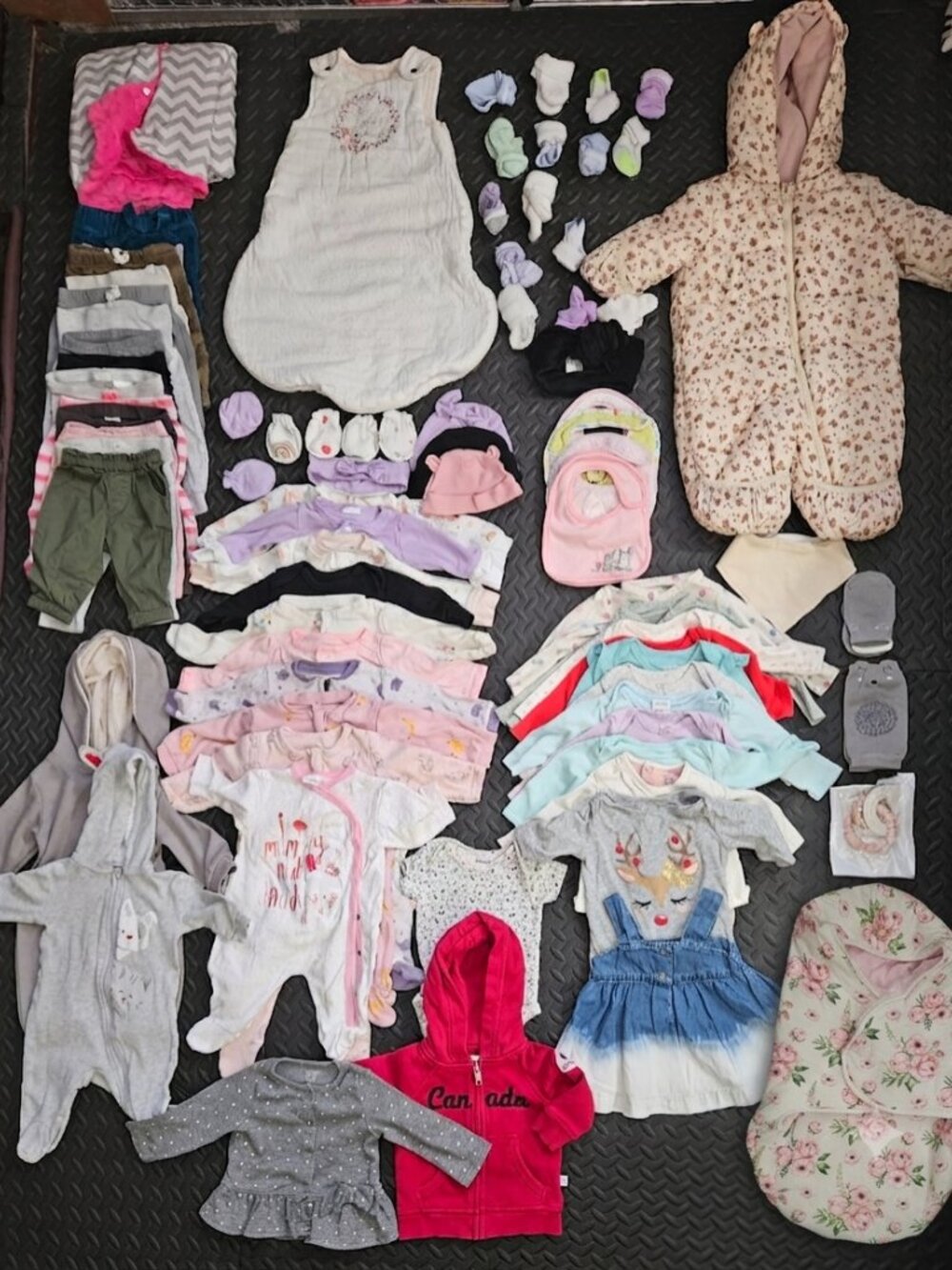 Giant 59+ Pc Winter Baby Girl Bundle (0-3M) 2.3 TOG Sleep Sack Snowsuit Wrap